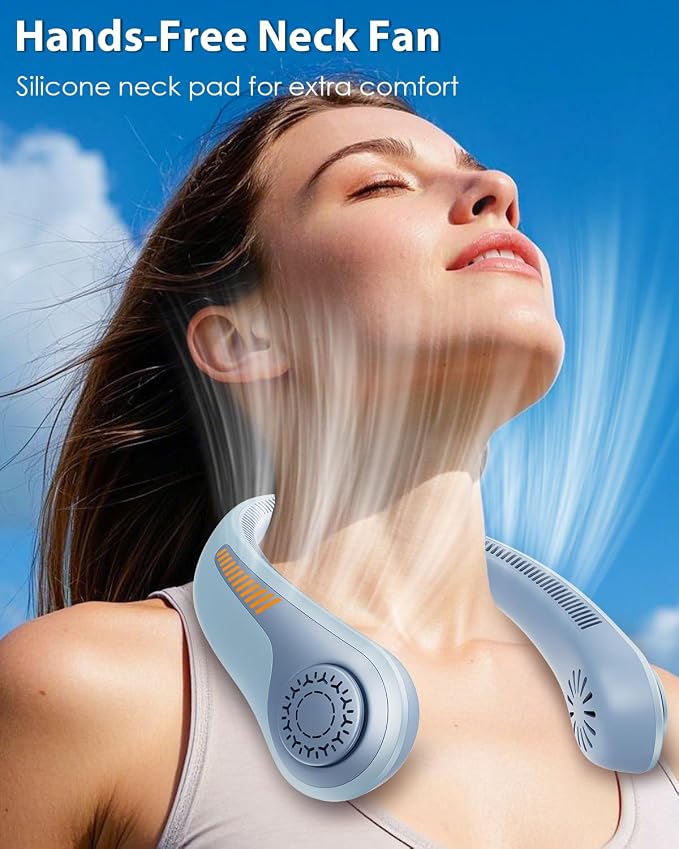 Portable Neck Fan Rechargeable Wearable Personal Fan Blow Cold Air, 5 Speeds, USB Battery, Neck Cooler with Neckbrace, Gift for Men Women, Sports, Gardening, Home, Outdoors, Travel, Camping