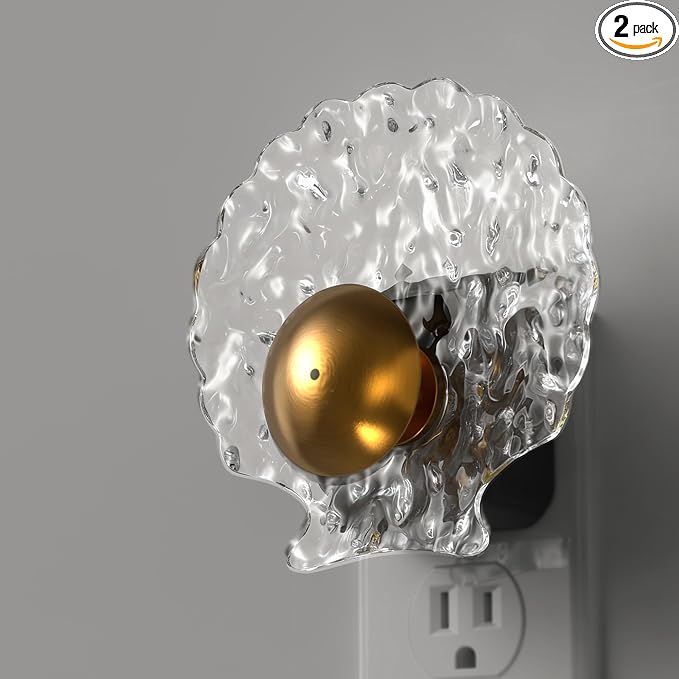 L LOHAS LED Shell Night Light, 2 Pack, Night Lights Plug into Wall, Dimmable Nightlights Plug in with Light Sensor, 0-100LM, 3000K Soft White, LED Nightlights for Hallway Bedroom Stairway