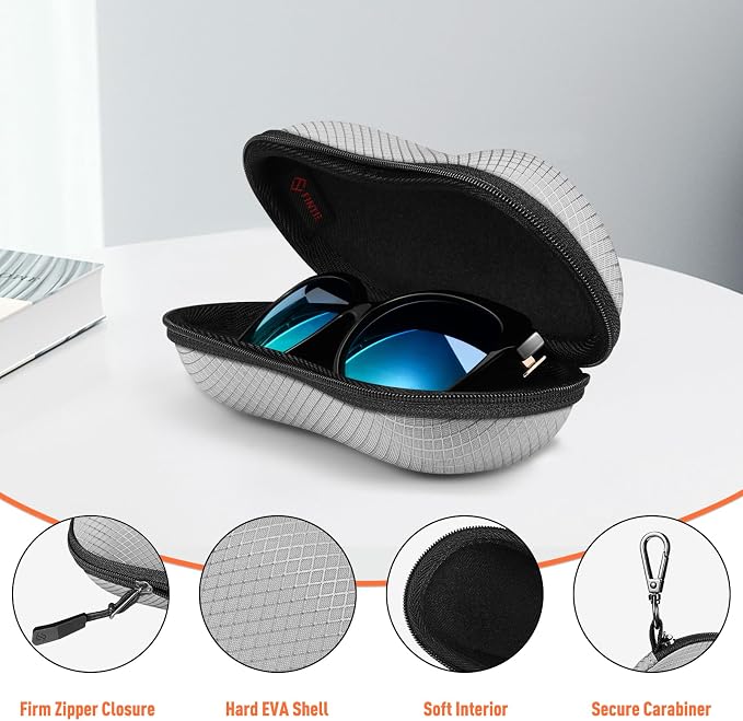 FINTIE Sunglasses Case, Hard EVA Shell Shockproof Sport Glasses Case with Metal Carabiner Travel Zipper Eyeglasses Holder