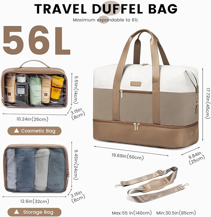LOVEVOOK Weekender Bag for Women, Large Duffle Bag for Travel with 2 Packing Cubes, Carry on Overnight Bag with Shoe Compartment, Mom Hospital Bags for Labor and Delivery