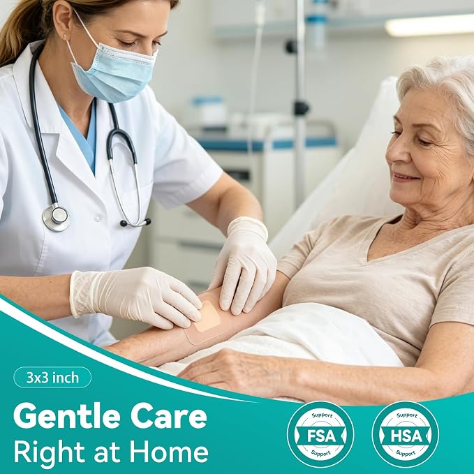 Dimora Silicone Foam Dressing with Border Adhesive 3"x3" Waterproof Wound Dressing First Aid Bandage for Wound Care 10 Pack
