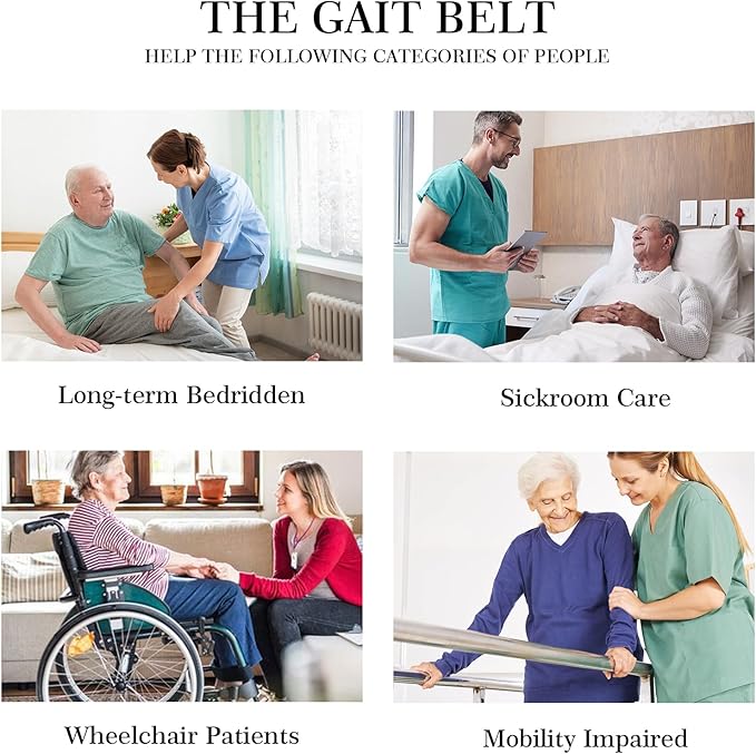Gait Belt for Seniors, Transfer Belt with Handles, Safety Gate Belt for Elderly Lift Belts Physical Therapy with Quick Release Buckle Standing Aids & Support for Elderly Handicap Patient Care (Black)