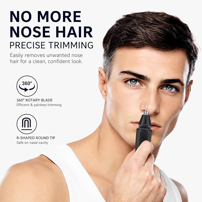 Oogway Master® Nose Hair Trimmers for Men, IPX7 Waterproof Ear and Nose Hair Cutter Remove Clipper, Dual Edge Blades for Easy Cleansing, Portable Electric Eyebrow & Facial Grooming Kit Painless