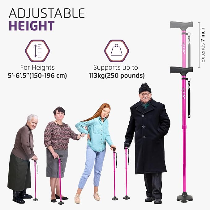 Allay Walking Cane for Men & Women - Foldable, Adjustable, Collapsible Walking Canes for Seniors Balance, Free Standing, Pivot Tip, Heavy Duty, with Travel Bag | Walking Sticks for Seniors & Adults