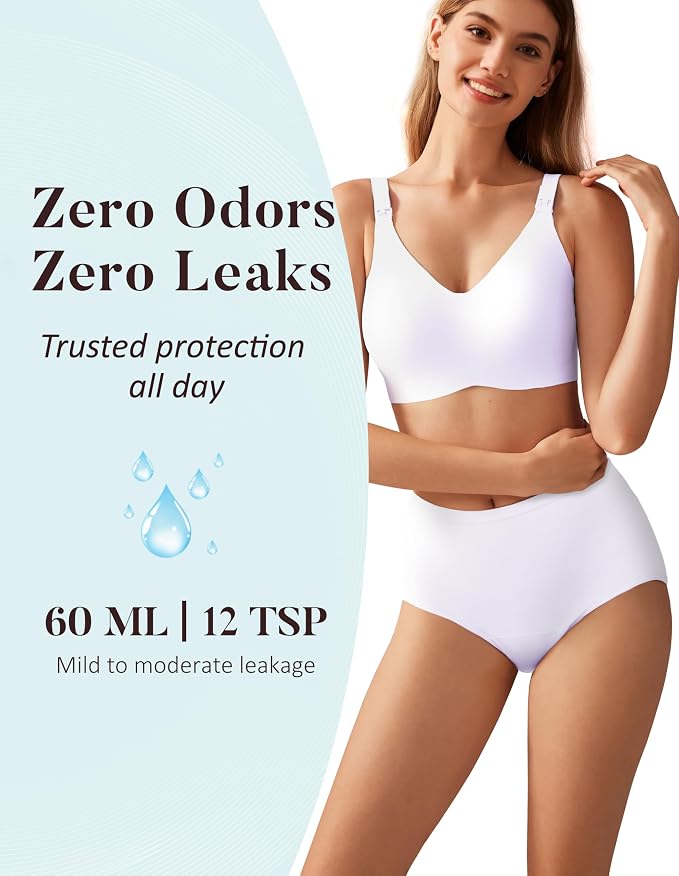 AIRCUTE Washable Urinary Incontinence Protective Underwear for Women Leak Proof Absorbent Reusable Panties 60ML 1 Pack (White, Medium)