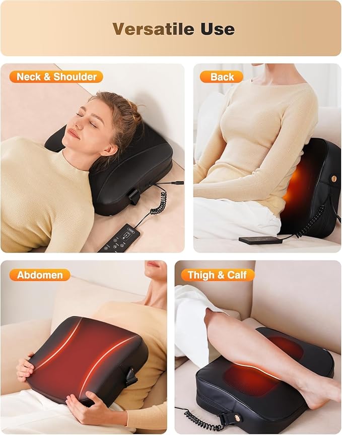 Shiatsu Back Massager with Heat - Deep Tissue 2-in-1 Kneading Chair Massage Pillow for Lower Back/Leg/Shoulder - Lumbar Support Pillow for Back Pain Relief - Christmas Gifts for Mom Dad Senior Women