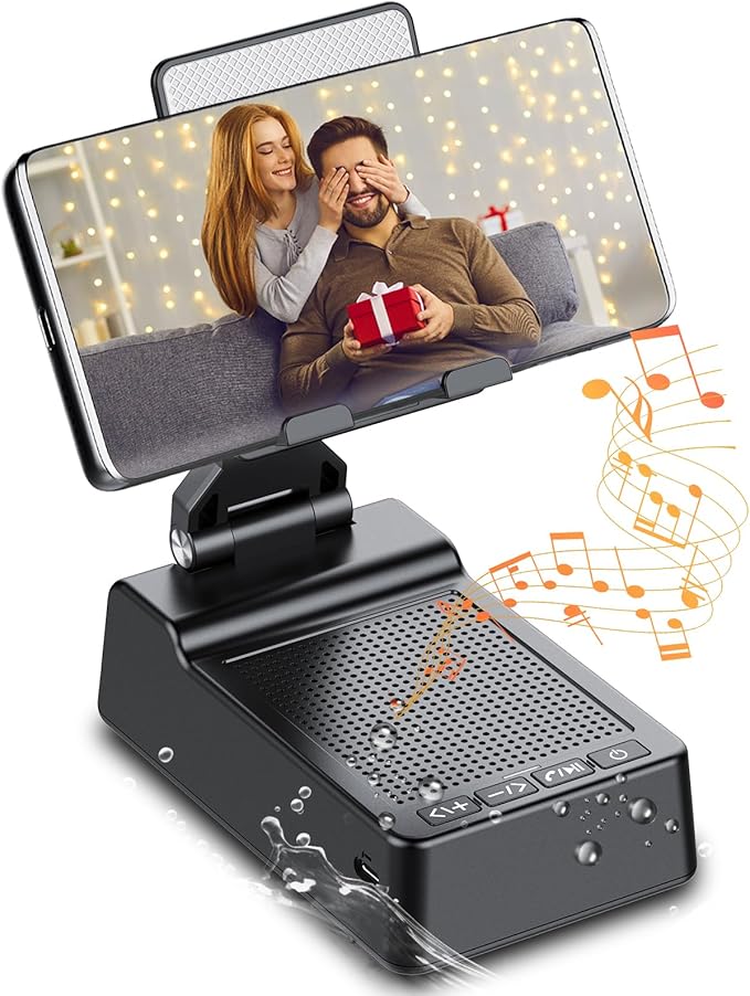 Foldable Phone Stand with Wireless Bluetooth Speaker and Anti-Slip Base, Birthday Gifts for Men/Women, Gadgets for Anniversary Idea Gift, Stocking Stuffers for Beloved