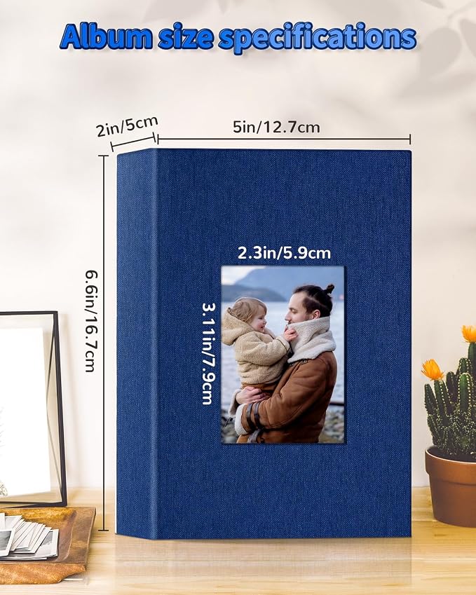 Artfeel Photo Album 4x6 with 100 Pockets,Slip-in Picture Albums,Linen Cover Memory Book with Front Window,White Page Vertical Photo Book for Wedding,Family,Anniversare,Baby,Vacation