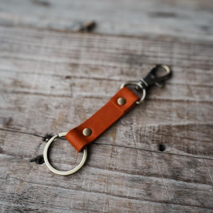 Genuine Leather Keychain Walnut Leather Key Holder Mens Belt Key Chain Ring Fob