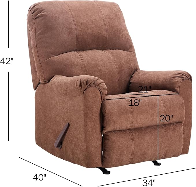 Rocker Recliner Chair for Adults,Manual Recliner Chair with Overstuffed Backrest and Armrests, Soft Fabric Manual Rocking Reclining Sofa for Living Room, Brown