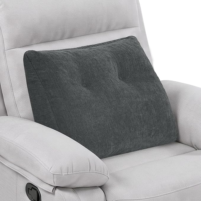 Back Support Pillow for Recliner Soft Dual Layer Lumbar Support Pillow with Shredded Memory Foam Ergonomic Orthopedic Couch Lumbar Cushions for Elderly Lower Back Pain Relief Dark Grey