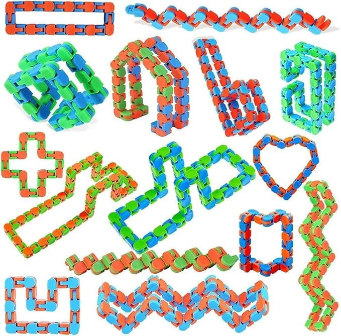 96pcs Random 24 Links Wacky Tracks Snap and Click Fidget Toys, Finger Sensory Toys, Snake Puzzles for Stress Relief, Party Bag Fillers, Random Color, Carnival Gift