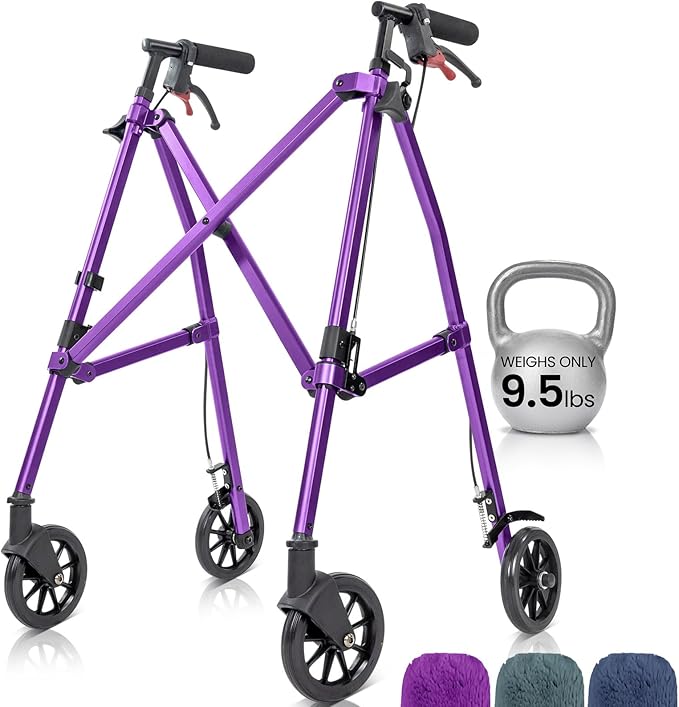 Vive Mobility Lightweight Walker for Seniors - Narrow, Folding Walker | W/Wheels for Small & Tight Spaces - Light Weight for Balance, Compact Doorways, Foldable - Portable & Collapsible for Travel