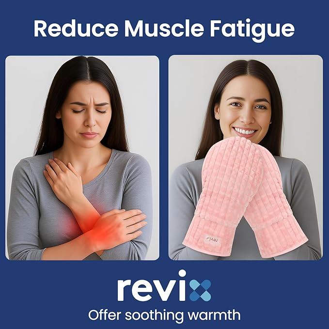 REVIX Microwavable Heating Mittens for Hands and Fingers, Heated Mittens for Women, Moist Heat Microwave Hand Warmers, Unscented Hand Muff for Hands Discomfort Relief, Pink, 1 Pair