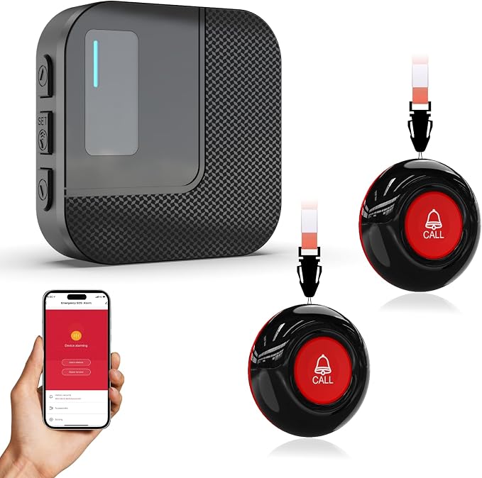 SanJie WiFi Caregiver Pager with Remote App Alerts & Family Sharing, IP55 Water-Resistant Call Button for Elderly at Home, Recovery Care & Night Care, 110dB Loud Alarm & 20 Chimes (Only 2.4GHz Wi-Fi)