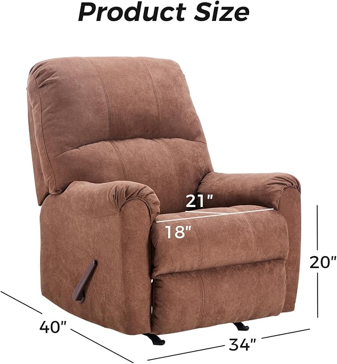 Rocker Recliner Chair for Adults Set of 2,Manual Recliner Chair with Overstuffed Backrest and Armrests, Soft Fabric Manual Rocking Reclining Sofa for Living Room,Brown