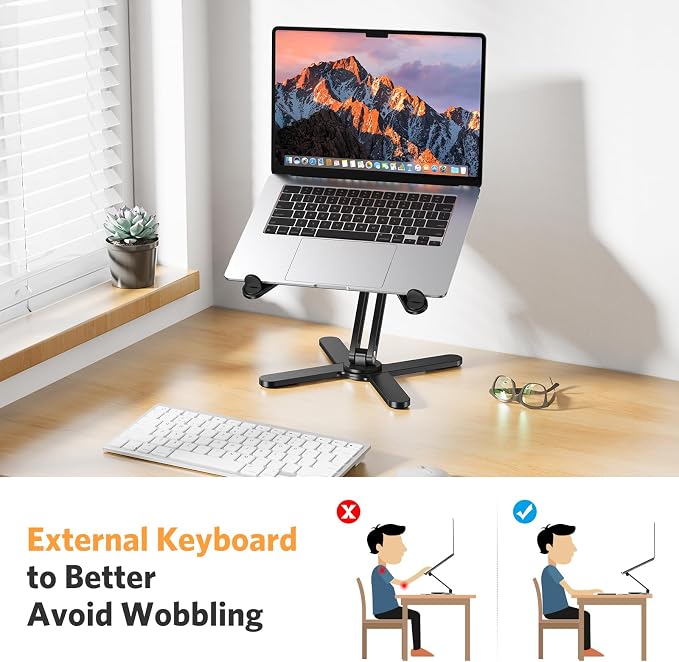 OMOTON LA10 360° Rotating Laptop Stand Riser Foldable for Desk, Black | Aluminium Aolly, Adjustable Height Angles, Collaborative Work, Easy Storage, Fits Laptops up to 17", for MacBook Pro/Air HP