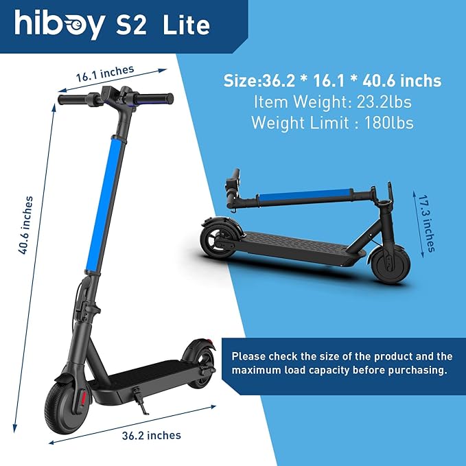 Hiboy S2 Lite Electric Scooter - 6.5" Solid Tires - Up to 10.6 Miles Long-Range & 13 MPH Portable Folding Commuting Kick-Start Boost Scooter for Teens