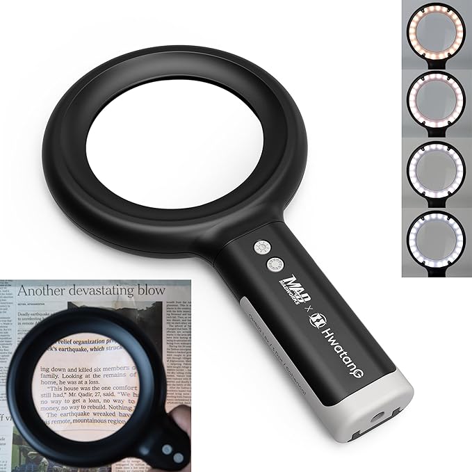 HWATANG OHBIG x MADWORKS 2.3x/5D/100mm Dimming Toning LED Magnifying Glass - K9 White Glass, Model Assembly, Soldering, Ra 94 Ring Light, 60+ Seniors Reading Magnifier (Handheld)