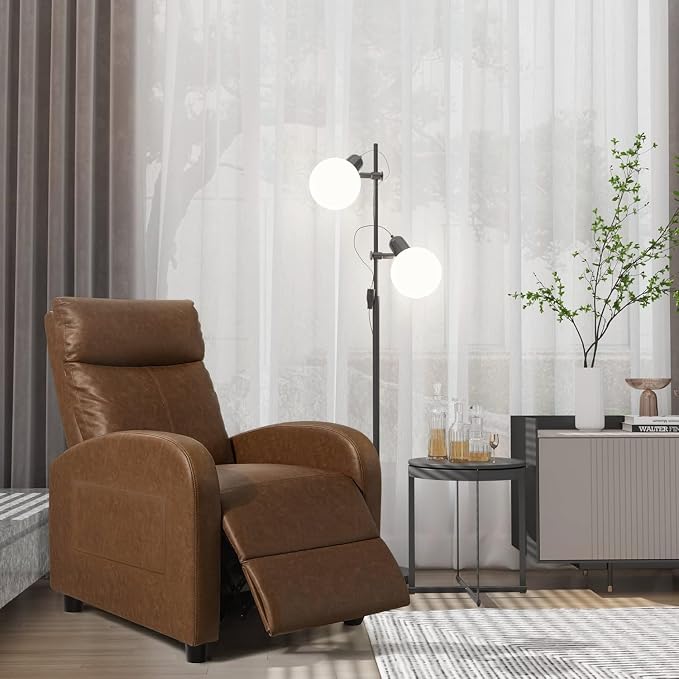 Homall Recliner Chair, Recliner Sofa PU Leather for Adults, Khaki Recliners | Home Theater Seating with Lumbar Support, Reclining Sofa Chair for Living Room