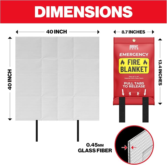 Fire Safety Kit | Kitchen Fire Blanket with Gloves & KN95 Masks | Emergency Fire Suppression Blanket
