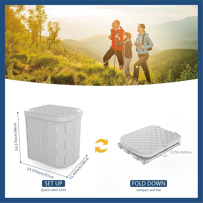 Hapoon XL Portable Toilet for Adults & Kids, Extra Large Camping Toilet | XL Portable Folding Toilet with Lid,Travel Portable Potty for Adults,Porta Potty Car Toilet, Portable Bathroom for Outdoor