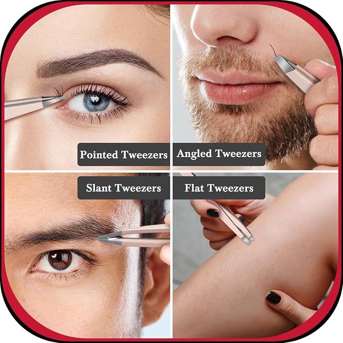 TsMADDTs Tweezers for Women Facial Hair, 8-piece Eyebrow Kit with Bag | Stainless Steel Precision Tweezers Set for Eyebrow, Face, Nose, Lash, Ingrown & Splinter, Gift Set with Scissor, Razor, Brush