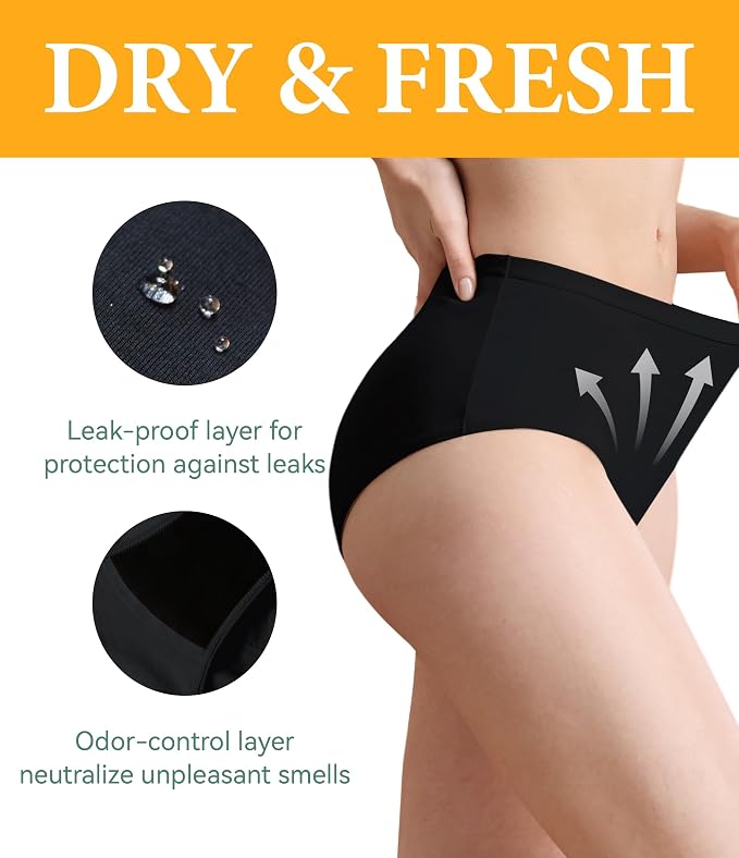 Women's Incontinence Underwear Washable Leakproof 3 Pack | 56ml Absorbency,5-Layer Leakproof Guard,Postpartum Bladder Leak,Odor Free,Soft Breathable Cotton Reusable Panties for Women