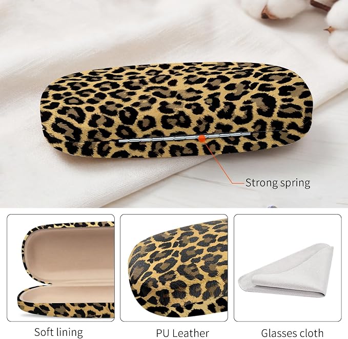 Glasses Case Hard Shell, Leather Protective Case for Sunglasses with Cleaning Cloth, Cute Eyeglass Cases for Women