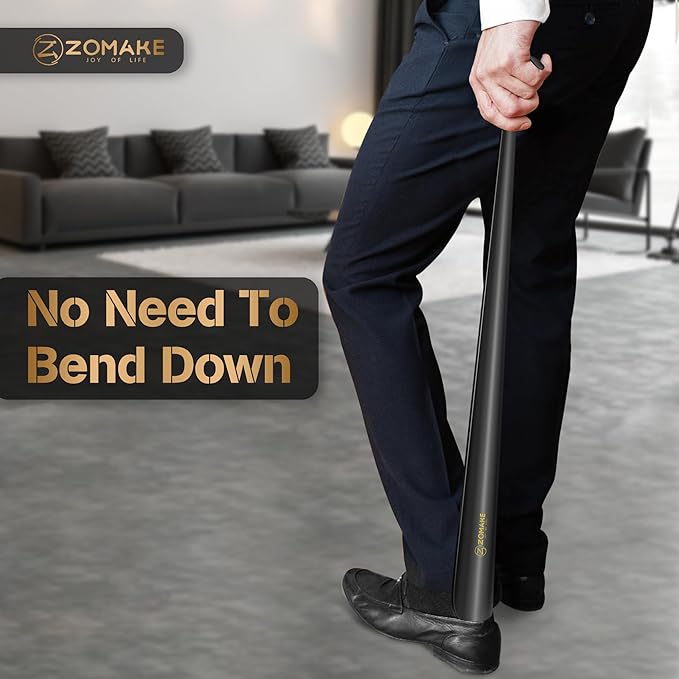 ZOMAKE Extra Long Shoe Horn for Seniors Men,Metal Shoehorn Long handle for Boots,Shoe Spoon Helper, 31.5 IN