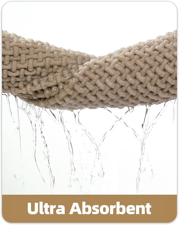 Color&Geometry Chenille Pile Long Bathroom Runner Rugs Upgraded Denser, 17"x47" Non Slip Absorbent Khaki Bath Mats for Bathroom Thin Fit Under Door, Washable Quick Dry
