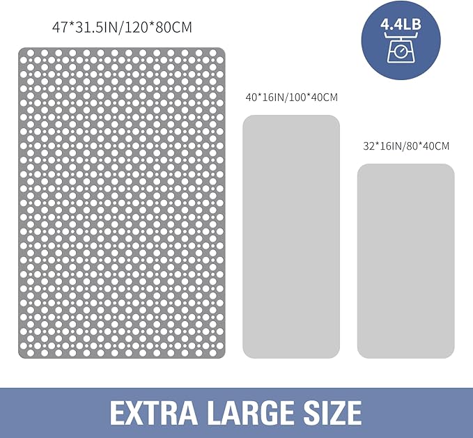 OTHWAY Large Shower Mat, 47"x 32" TPE Shower Mat Non Slip, Heavy Shower Floor Mat with Drain Holes and Suction Cups, No Odor Shower Mats for Inside Shower for Elderly Kids Bathroom(D-Grey)