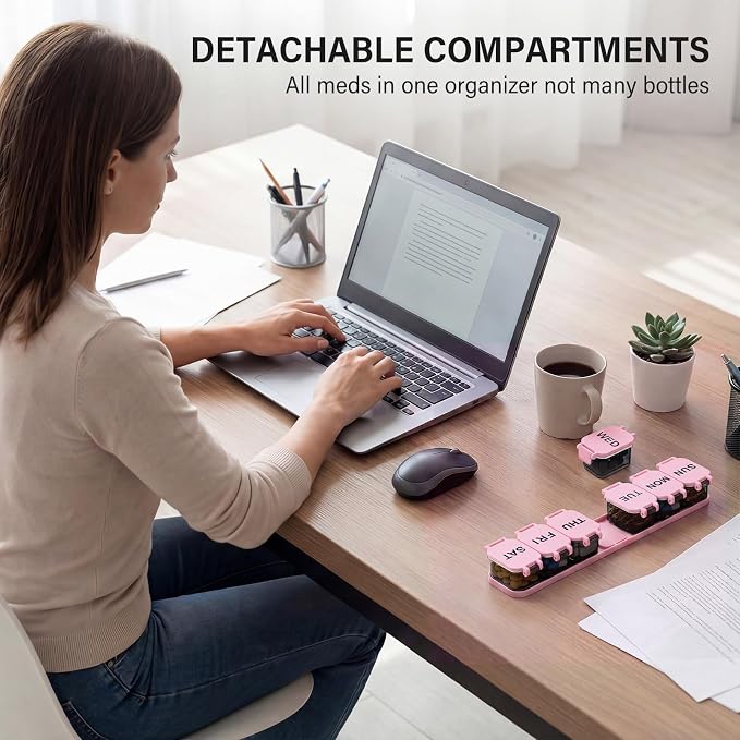 Yaklim Extra Large Weekly Pill Organizer - Waterproof 7-Day Pill Box, Portable Vitamin & Supplement Case, Easy to Open Design, Ideal for Travel and Daily Medication Management (Blackpink)