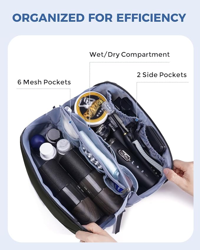 WANDF PU Leather Toiletry Bag for Men, Dopp Kit with Hanging Pouch