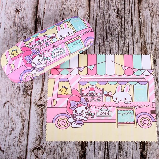 ADBGV Cute Stylish Hard Shell Eyeglasses Cases Protective Case Storage Box With Glasses Cloth Eyeglass Strap for Girl Teen
