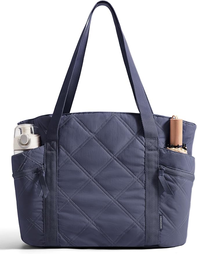 BAGSMART Crush Tote Bag for Women, 20L Puffer Work Tote with Zipper | Quilted Nurse Hospital Bag For Travel College Gym