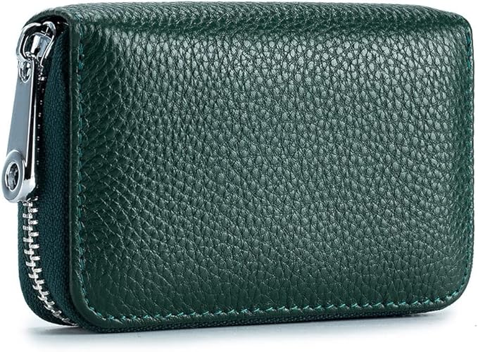 RFID Credit Card Holder Genuine Leather Credit Card Wallet with Zipper | RFID