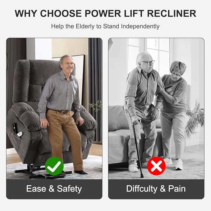 MAHOMICO Power Lift Recliner Chair for Elderly with Vibration Massage and Heating Functions, Electric Recliner Single Sofa with Side Pockets and USB Charge Port, Suitable for Living Room and Bedroom