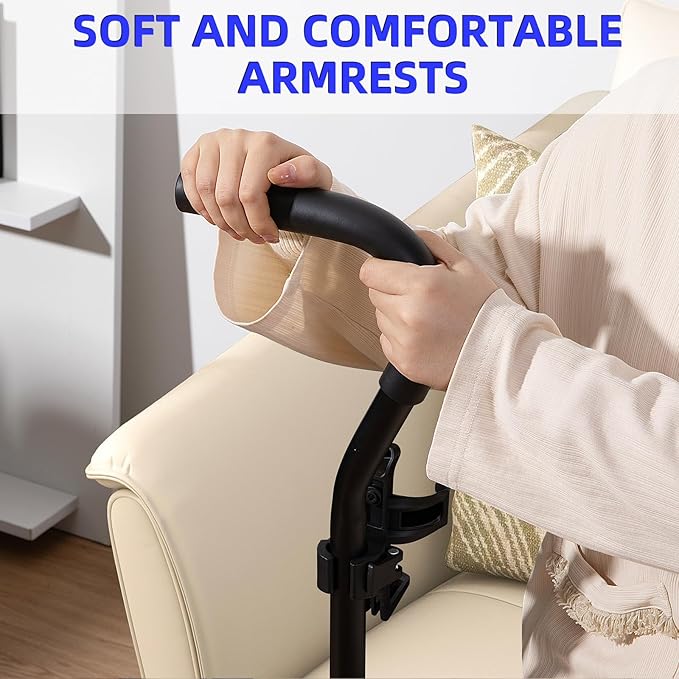 Black Alloy Steel Adjustable Height Chair Lift Assist with Cup Holder, Prevents Falls, 350 lbs Capacity, 5 Position Height Adjustability, Ideal for Elderly, Disabled, Handicap
