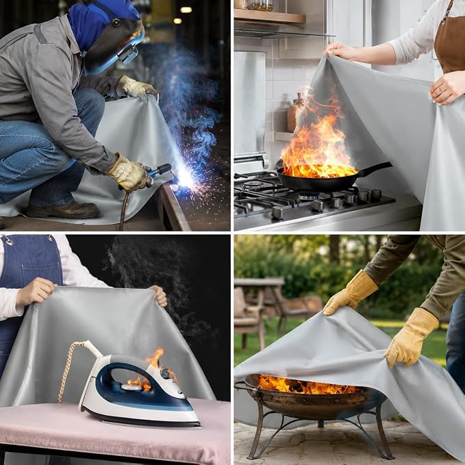 FLASLD Fireproof Lithium Battery Cover 47×47 inch, Fastest & Simplest Way to Isolate and Extinguish Small Fires, Fire Blanket for E-Scooter and E-Bike Grey