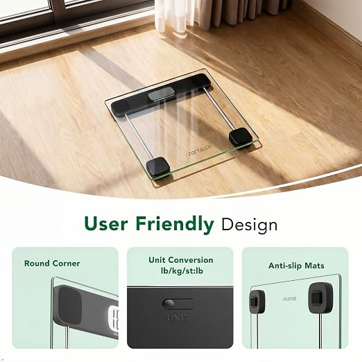 ZOETOUCH Scale for Body Weight, Accurate Bathroom Scales, Digital Weighing Machine for People, 400lb Capacity, LCD Display, Step-On Technology, Tempered Glass, Measuring Tape Included
