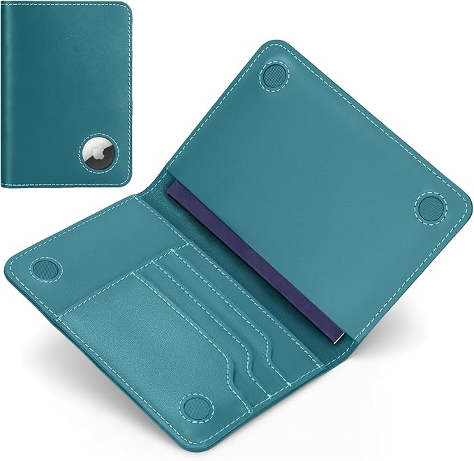 ALLIVE Passport Holder for Travel Essentials, Genuine Leather Passport Holder with AirTag Slot, RFID Blocking Passport Cover Travel Wallet, Must-Have Travel Accessories for Women Men (Lake Blue)