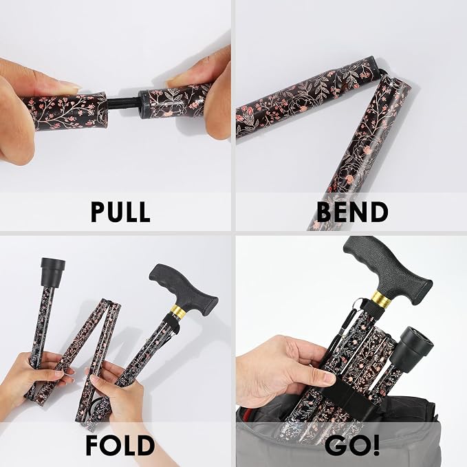Walking Cane PANZHENG Cane for Man/Woman | Mobility & Daily Living Aids | 5-Level Height Adjustable Walking Stick | Comfortable Plastic T-Handle Portable Walking Stick Folding Cane