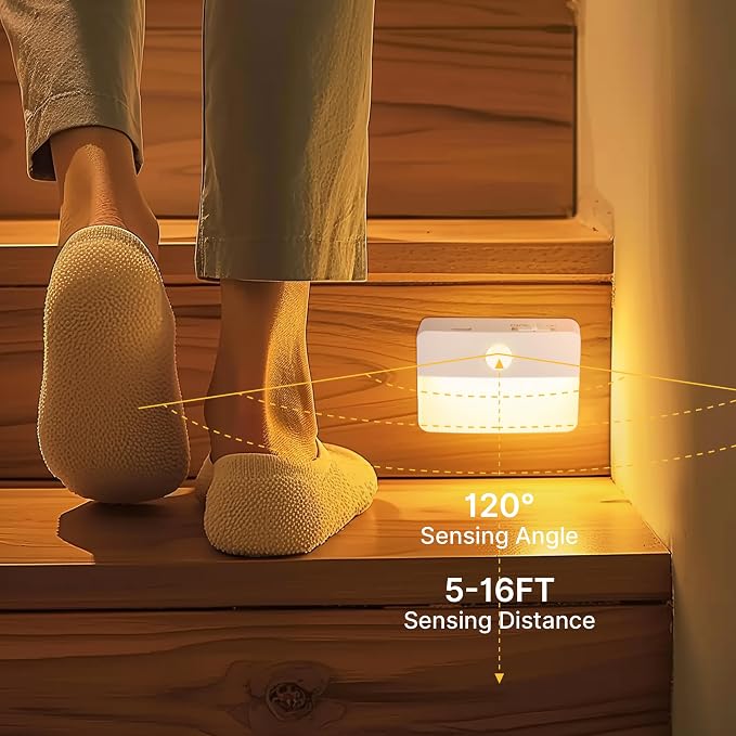 8 Pack Rechargeable Stair Lights for Indoor, Motion Sensor Night Lights | Automatic, Magnetic, Wireless, Stick on Anywhere LED Lamp for Step Toilet Hallway Bedroom Under Cabinet Closet Wall Kitchen