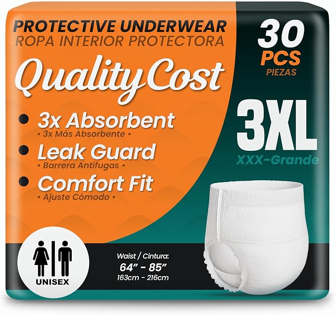 Adult Diapers Men and Women Incontinence Overnight Pull-Ups – Pull-On Briefs, Disposable Undergarments, Maximum Absorbency, Leak Proof, Single-Use, 3XL (64–85 inch Waist), 30 Count