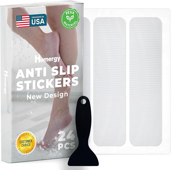 Anti-Slip Shower Stickers - Help Reduce Slipping in Bathtub & Shower, Clear Non-Slip Bath Strips, Strong Adhesive Bathtub Appliques Suitable for Homes with Kids, Adults & Seniors - 24 Pcs - Homergy