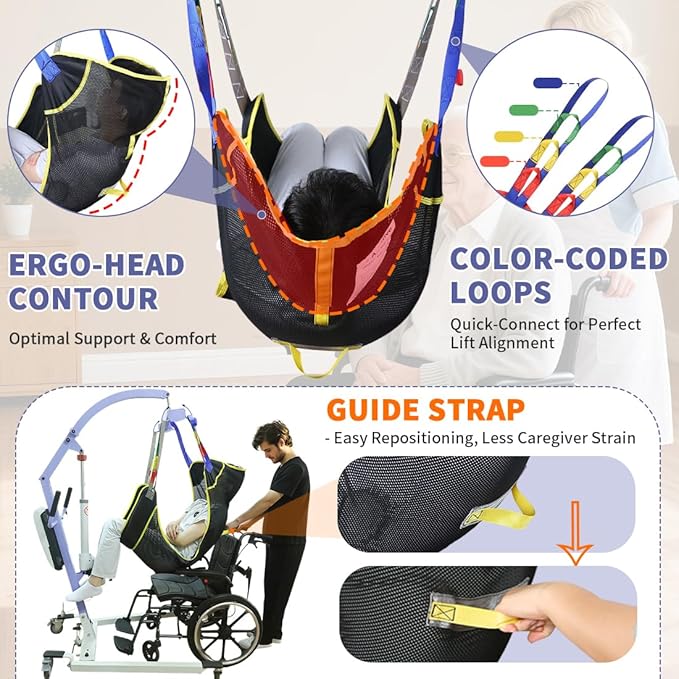 500lbs Mesh Full Body Sling for Lift - Patient Transfer Sling with Wide Pads for Elderly & Disabled,Compatible and Multi-Scene Transfer