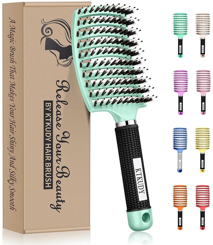 Detangling Brush for Women & Kids, Wet & Dry Hair, All Hair Types | Less pulling & breakage, Boar bristles tame frizz & add shine, Vents for faster blow-drying, Lightweight 4 oz, Non-slip grip