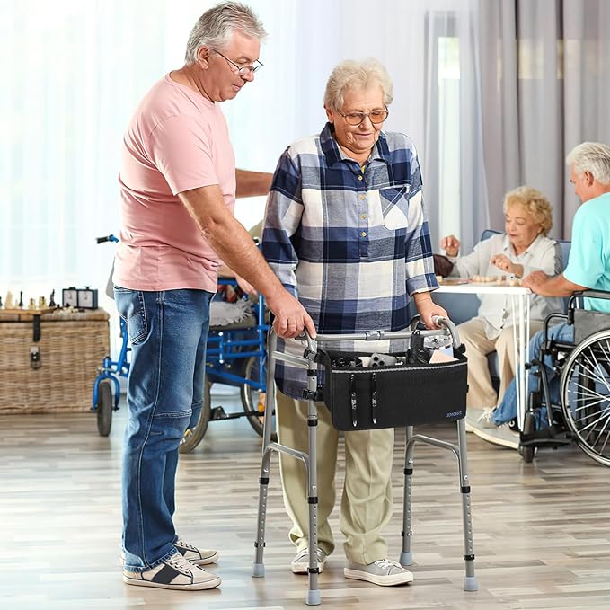 ZHCHG Walker Basket for Seniors, Walker Accessories Bag for Folding Walker | Large Capacity & Never Tipping Over, Best Gift- (Not Fit Rollator Walkers)- Black