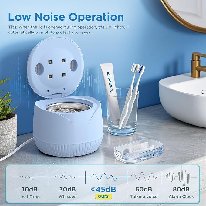 Dental Ultrasonic Retainer Cleaner Machine - Dental Cleaning Pod for Denture, Mouth Guard, Aligner, Night Guard, Braces, Toothbrush Heads, Jewelry, 45kHz Retainer Cleaner with Digital Timer & 200ML